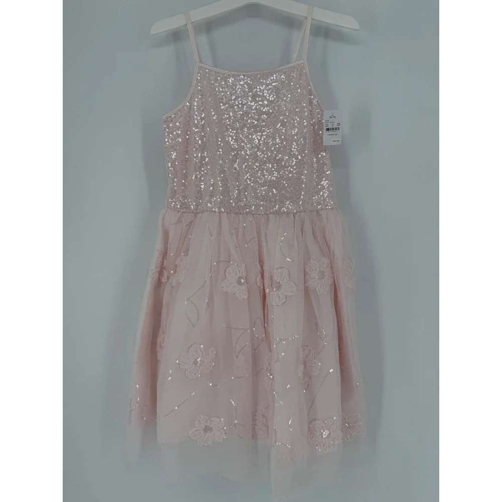 Zenzi Girls Pink Sequin Floral Tulle Party Dress Size XL 14 New With Tags